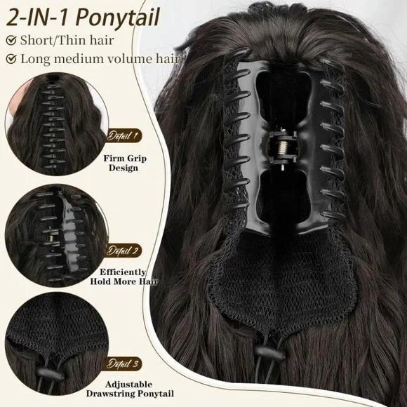 Claw Clip On Ponytail - Medium Brown in 30” length - Picture 2 of 6